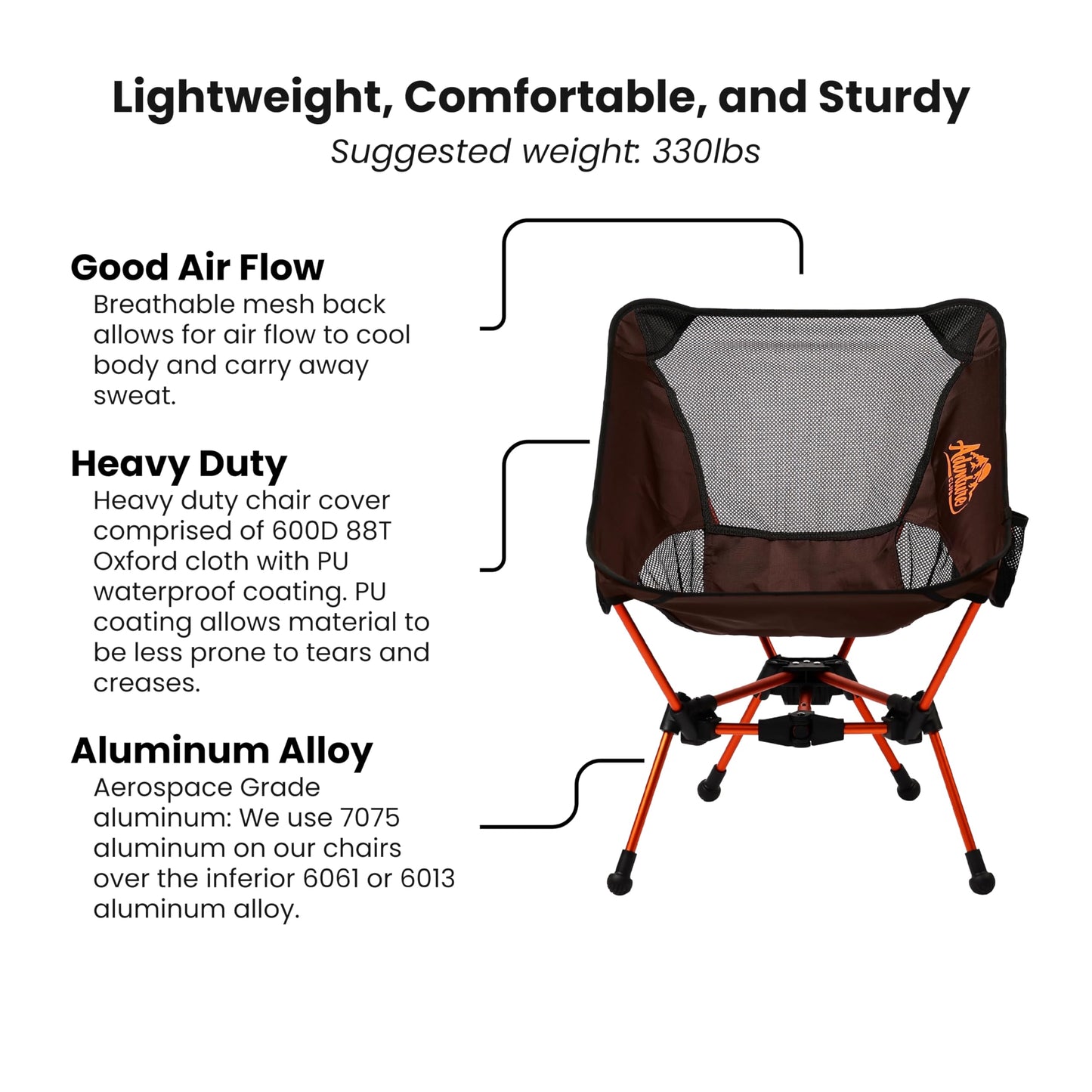 Advnture Club Portable Camping Chair - Lightweight, Compact, Foldable & Sturdy | Backpacking Chair for Camping, Hiking, Beach, Tailgates and More | 330 Lbs Capacity