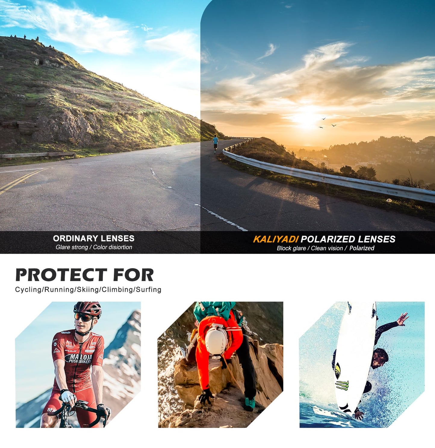 KALIYADI Sports Sunglasses-Men Polarized Mens-Sunglasses: Running Sun glasses Men Women Polarized UV Protection for Cycling
