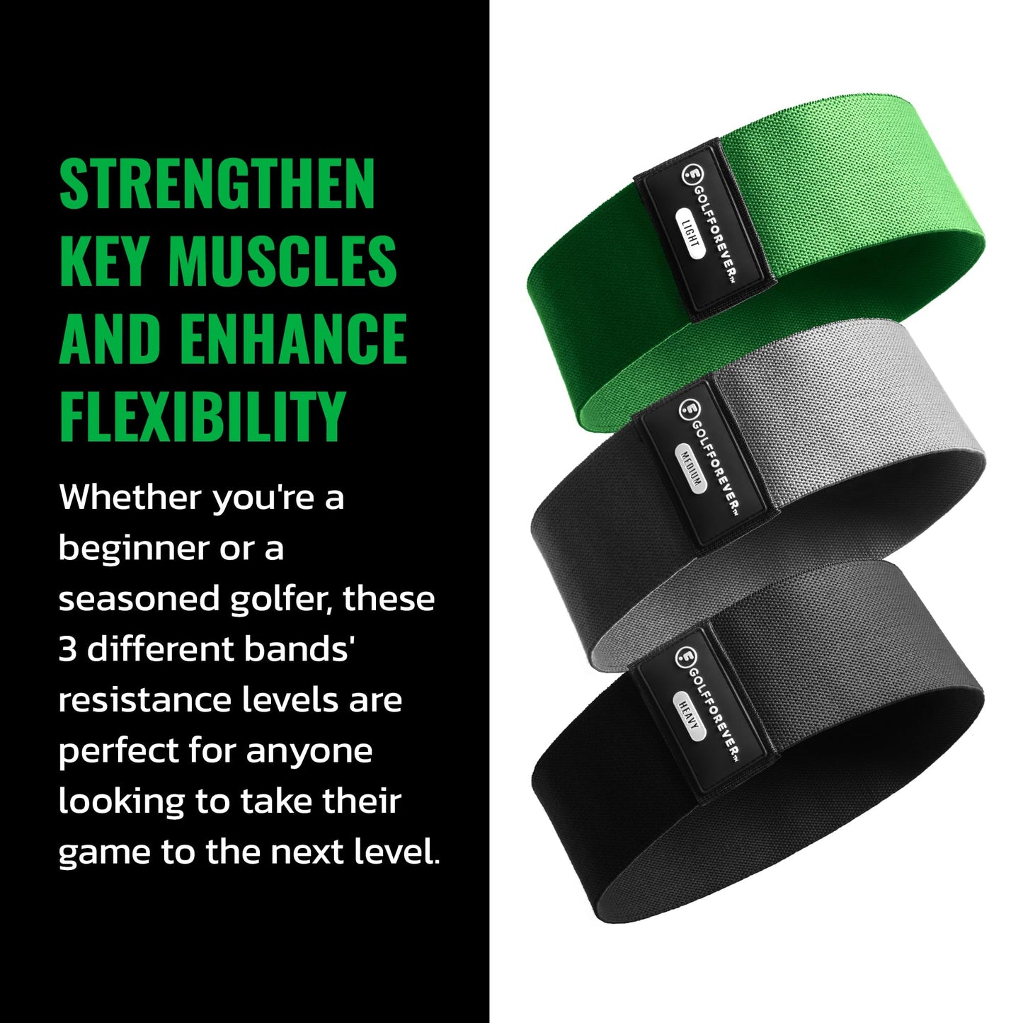 GolfForever Mini Bands Proven by Golfer Scottie Scheffler | Golf Training Premium Fitness Bands | Premium Golf Training Aid to Improve Strength Flexibility & Swing Posture | 3 Resistance Levels | 3pcs