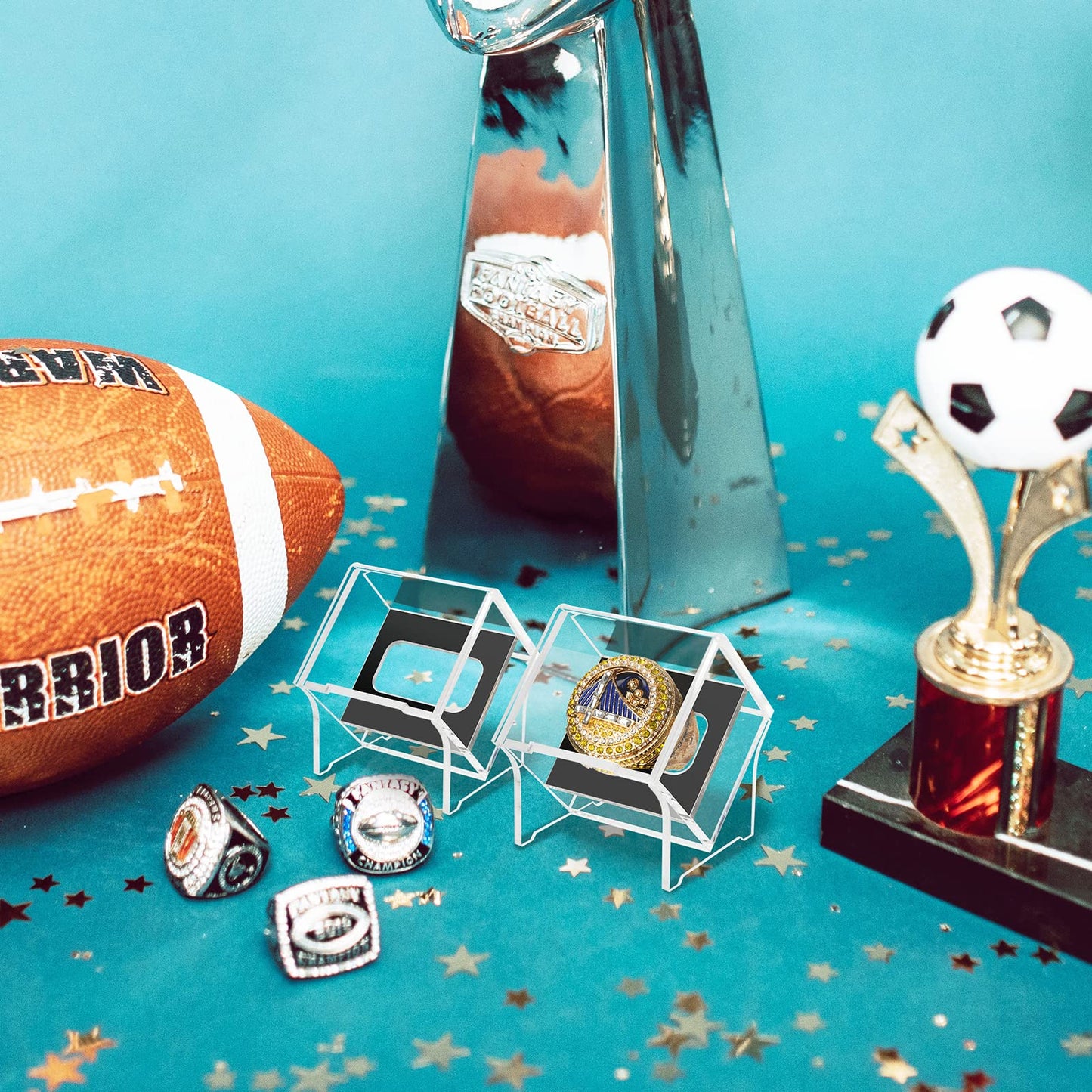 2 Pack Championship Ring Display Case with Stand Holder, Acrylic Baseball Ring Display Case, 1 Slot Ring Hole Storage Box, Acrylic Display Box for Show Sport, Fraternity, Award Rings, Sports Fans (2)