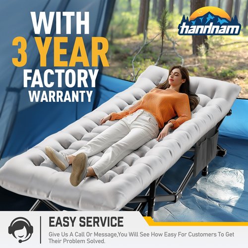 Camping Cots for Adults, Upgraded Folding Camping Cot Heavy Duty Sleeping Cots Bed 1200D Double Layer Oxford Camping Cot Mattress with Flannel Blanket for Home Office Nap Beach Travel, 550LBS