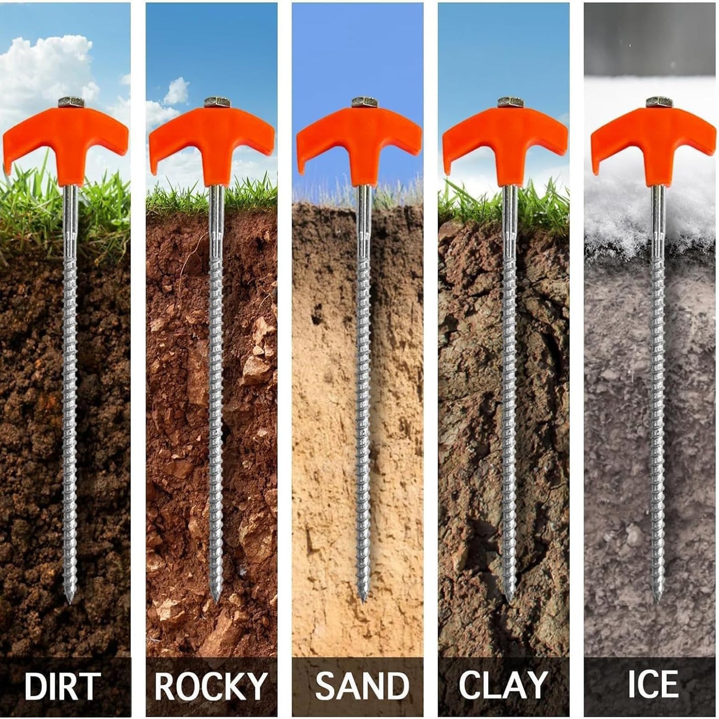 8" Screw in Tent Stakes - Ground Anchors Screw in, Screw in Tent Stakes Heavy Duty, Metal Threaded Tent Spikes, Tent Stakes for Outdoor Camping (4)