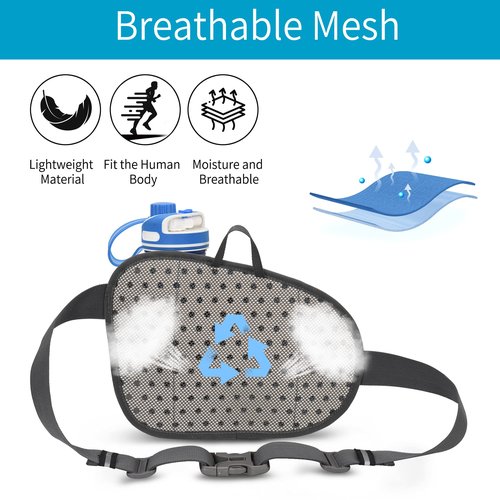 Peicees Waist Bag Fanny Pack with Water Bottle Holder for Men Women Hiking Running Dog Walking Fit All Phones (Bottle Not Included), Colorful Reflective Strip&Zipper-Sky Blue