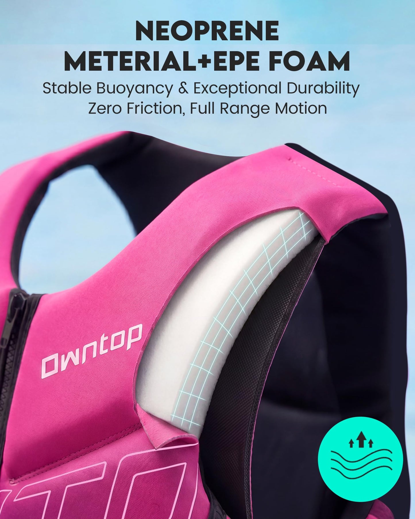 Owntop Swim Vest Adult Water Sport Vest Neoprene Floaties for Swimming, Boating, Kayaking, Fishing | Adjustable Zipper Dual Buckle Foldable Kayak Vest Jacket