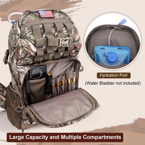 MoiShow Hunting Backpack, Camo Hunting Backpacks & duffle Bags, Water-resistant Long-Lasting Large Capacity Bow Backpack Hunting Pack For Hunting Gear Accessories (Treasures of the Trees)