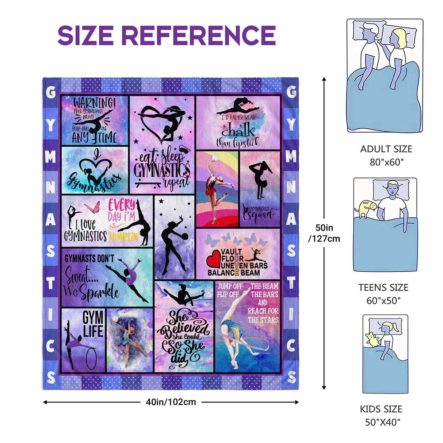 Mosslink Gymnastics Lovers Kids Blanket Gymnast Gifts for Girls Teens Women Birthday Gifts for Gymnast Ultra Soft Flannel Fleece Warm Cozy Lightweight Throw Blankets for Home Bed Sofa 50"x 40"