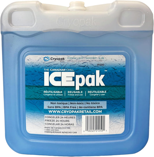 Cryopak ICEpak Large Hard Shell Reusable Ice Packs for Coolers and Lunch Box Use, Freezer Safe Gel Design, Professional Grade Cooling, Non-Toxic and BPA Free, Essential Travel Accessories, Large