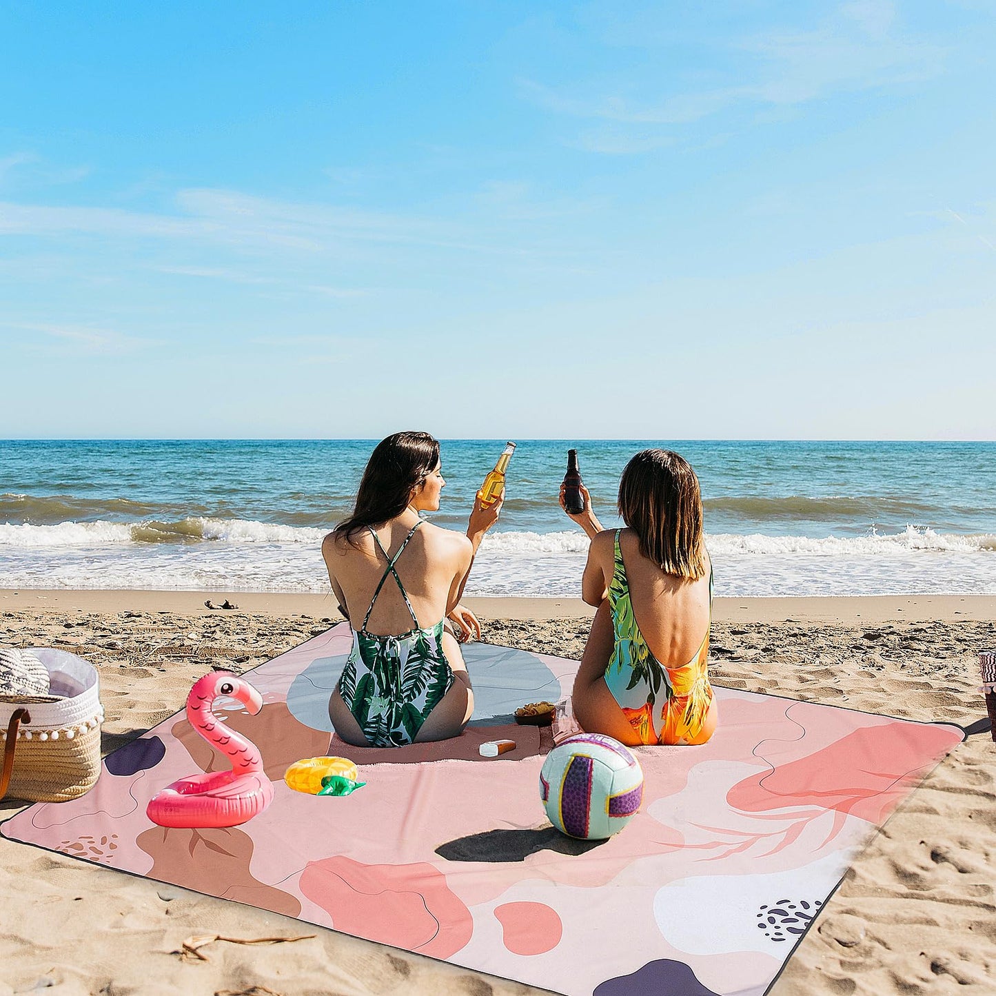 Gealaek Pink Abstract Waterproof Sandproof Picnic Beach Blanket, 87x71 Inches, Queen Size, 100% Polyester, Foldable, Camping, Travel, Hiking, Beach