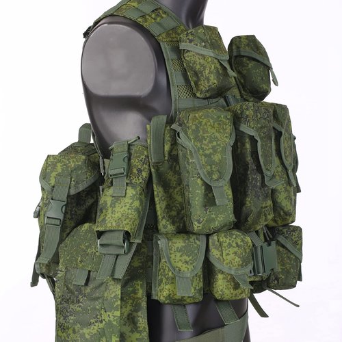 Cilbmua Replica Russia Tactical Vest,Molle Outdoor Vest with Detachable Pouches,EMR Green Camo Hunting Vest