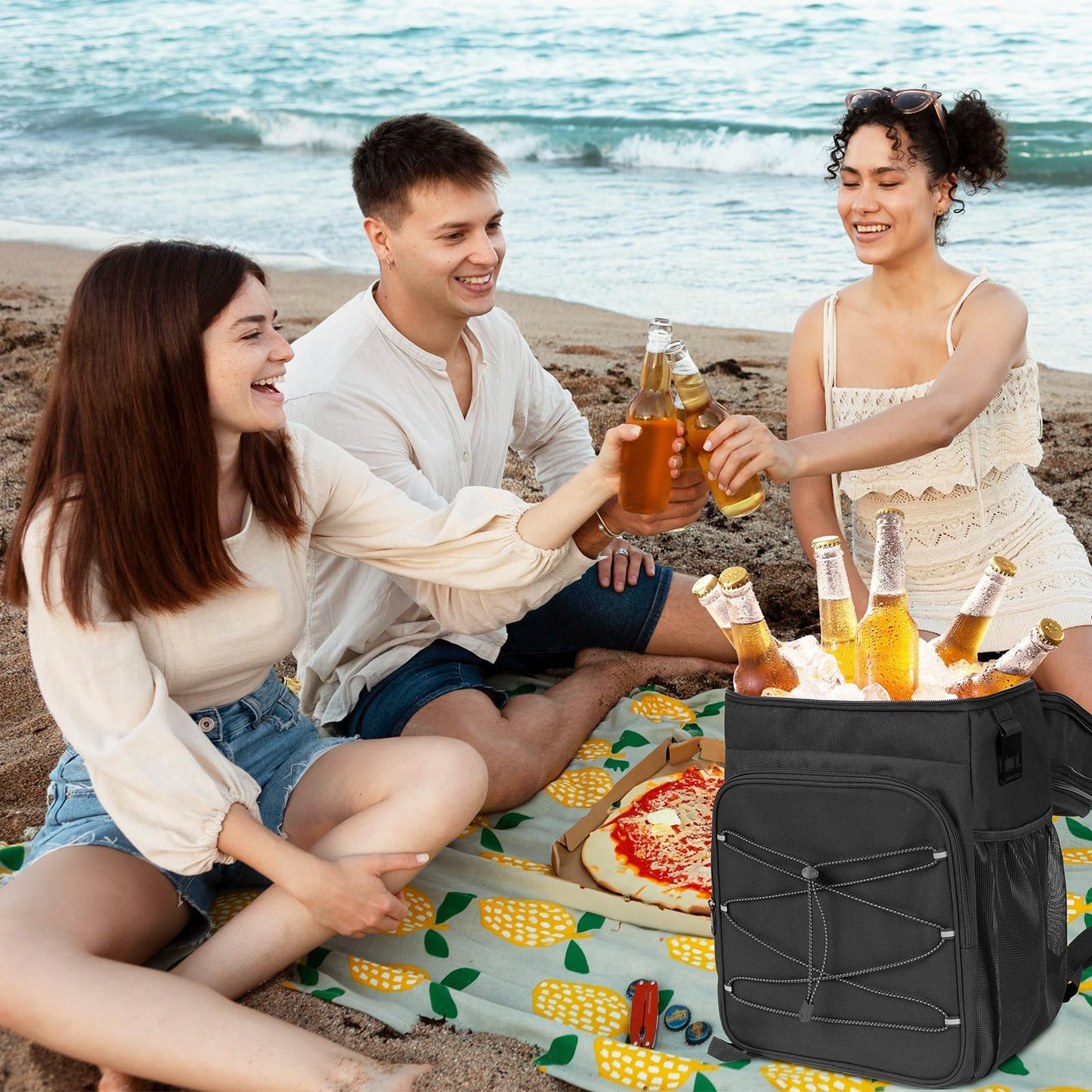 ADDIMOR Expandable Backpack Coolers Insulated Leak Proof - 36 Cans Double Deck Cooler Backpack Waterproof - Soft Lightweight Portable Cooler Bag for Beach Picnic Camping Men and Women (Black)