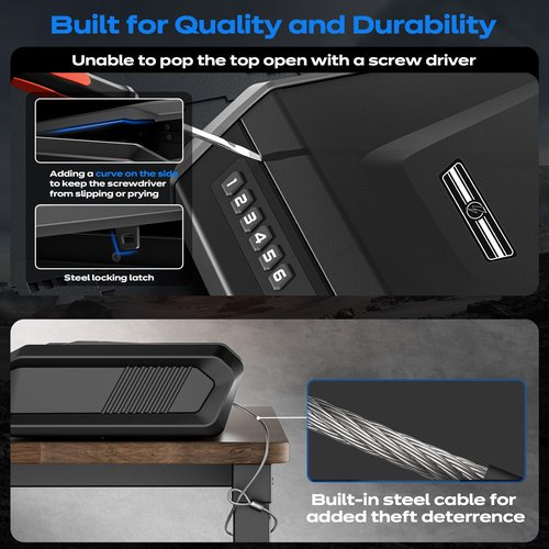 Gun Safe with LCD Display, ≤0.1s Quick Access Handgun Safe for 2-4 Pistols, Hand Gun Lock Box with Fingerprint | Keypad | and Keys for Home Drawer Bedside Nightstand TOPMEDA