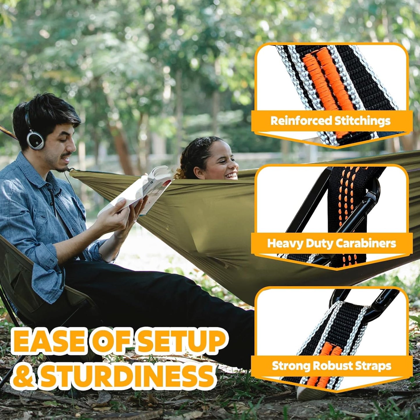 NATUREFUN Ultra-Light Travel Camping Hammock | 300kg Load Capacity,Breathable,Quick-Drying | 2 x Premium Carabiners,2 x Nylon Slings Included | Outdoor Indoor Garden