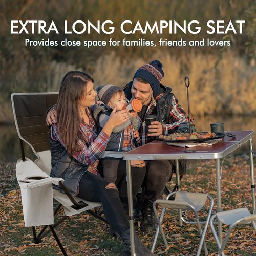 Double Camping Chair for Adults Folding Loveseat 2 Person Camping Couch with Cooler Bag Heavy Duty Oversized Lawn Chair Support 550 lbs for Outdoor Sports Fishing Beach Travel, Picnic, Gray