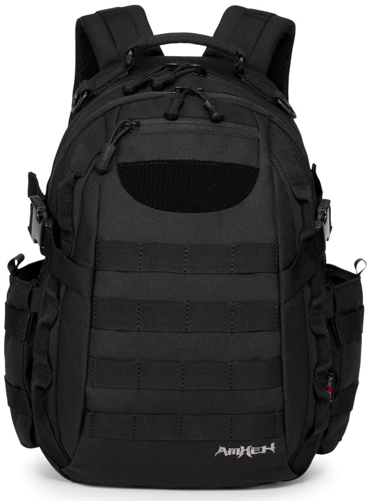 AMHEH 21L Small Tactical Backpack | Fit 12 Inch Laptop, Water Bottle Holder, 1050D fabric, Molle, Daily Work, Travel, Hiking (Black)