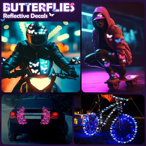 Motipuns Butterfly Reflective Decal, 12 Count Vinyl Sticker, Purple, Waterproof, Fade Resistant, for Window, Outdoor Use, Helmet, Car, Motorcycle