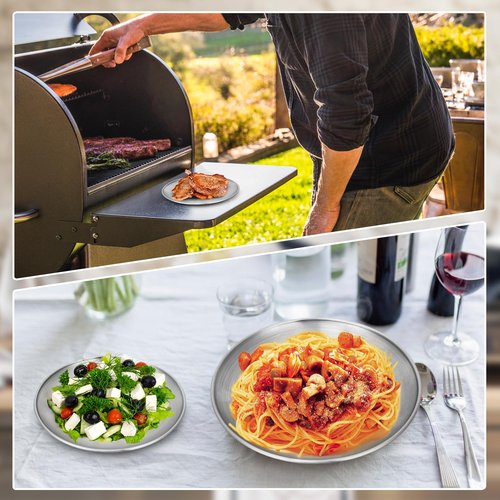 Offiper 8 Stainless Steel Plates, 7.8 inch 304(18/8) Metal Camping Plate, Reusable Food Serving Dish Snack Eating Dishes Round Shatterproof Plate Silver Dinnerware for BBQ Dinner Oven Dishwasher Safe