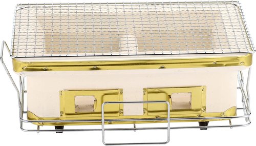 BUNDOK BD-383 Oblong Shichirawa Large, Charcoal, Diatomaceous Earth, Beige, Stand Included (For 3-4 People)