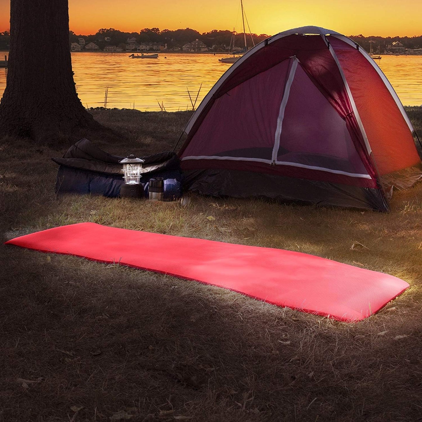 Foam Sleeping Pad - Lightweight 0.5-Inch Mat for Camping, Cots, Tents, Backpacking, and Yoga - Non-Slip and Waterproof with Handle by Wakeman (Black)