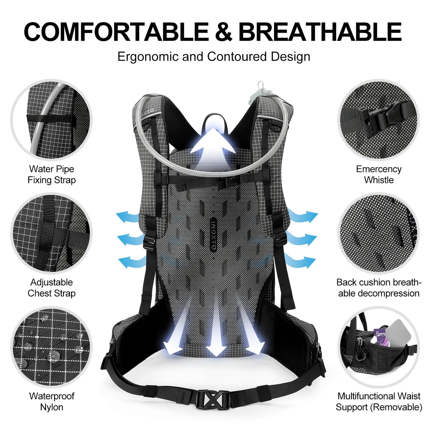 IX INOXTO Hydration Pack, 25L Hiking Backpack with 3L Water Bladder and Rain Cover, Lightweight Hydration Pack for Hiking, Cycling, Climbing, Camping (Black)