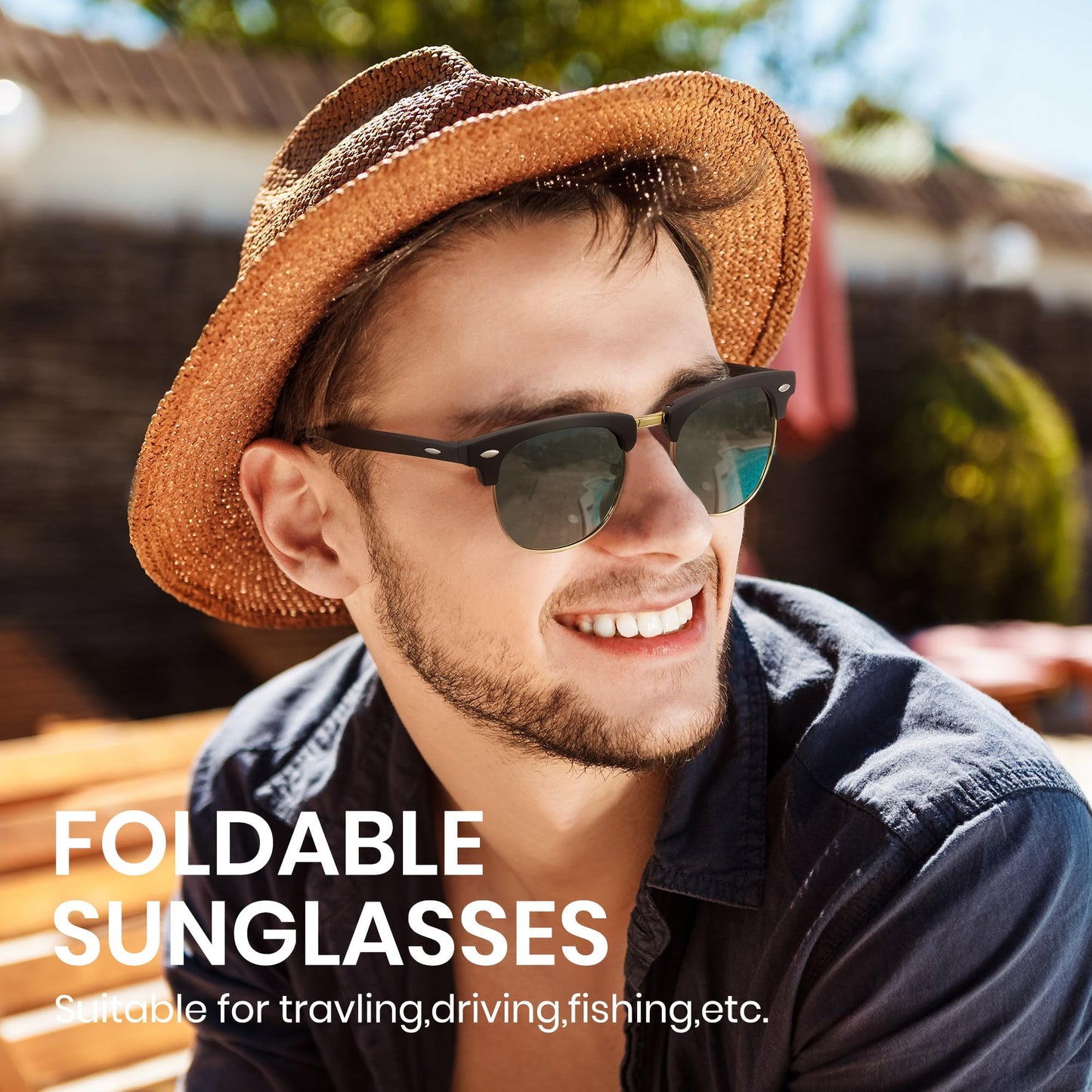 Cyxus Foldable Sunglasses Half Rim Folding Sunglasses Classic Polarized UV400 Shades For Men Women 1015G01