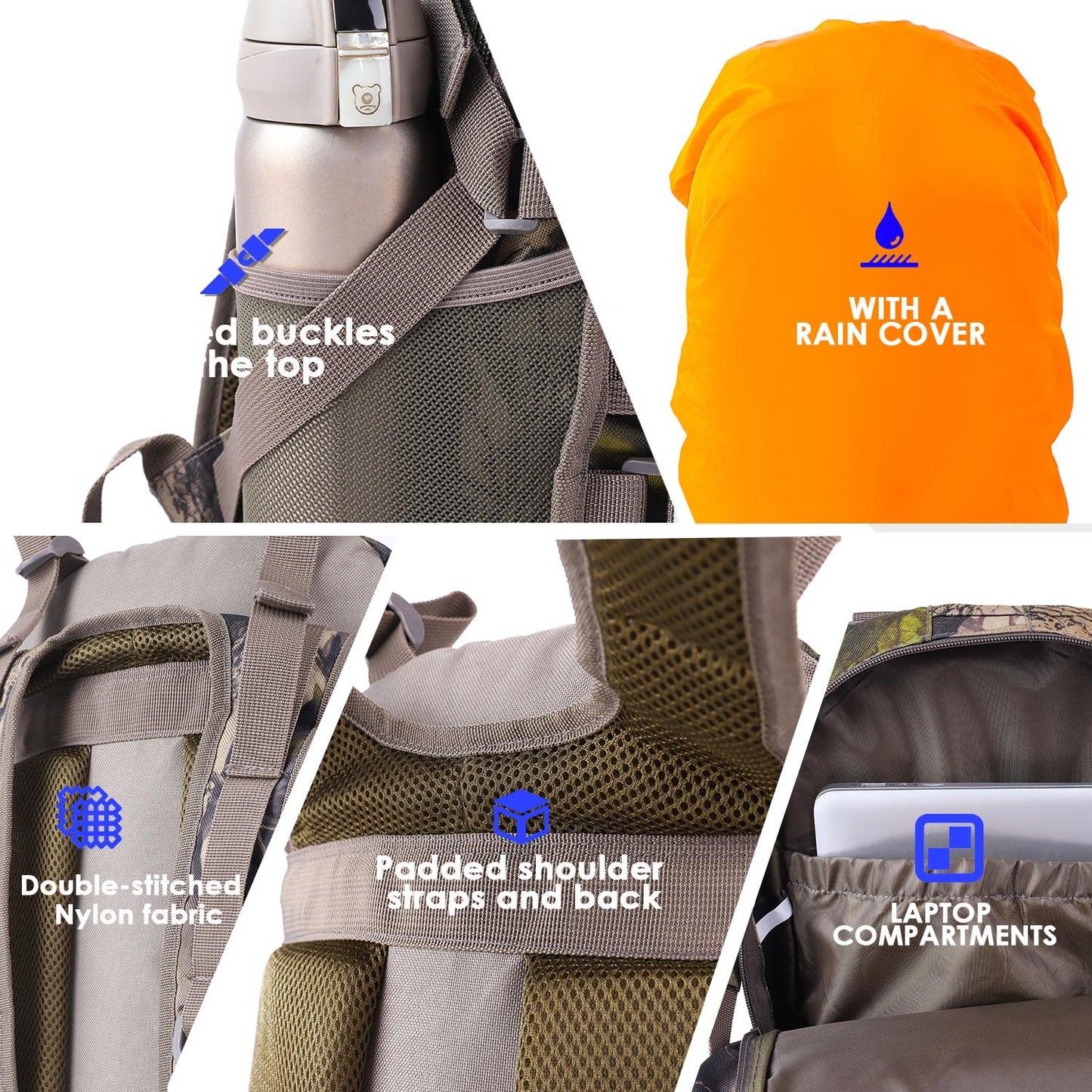 MATIEED Hunting Backpack with Rifle Bow Holder Hunting Daypack with Waterproof Rain Cover for Camping Hiking