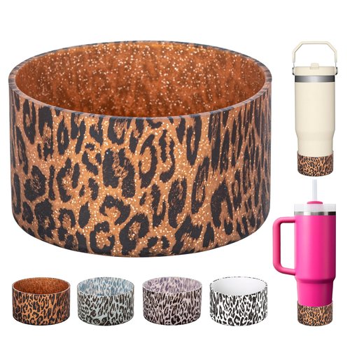 Silicone Boot for Stanley Quencher Tumbler20/30/40oz & IceFlow 20/30oz,Owala Tumbler 24/40 oz,Hydro Flask 12-24oz,-Non-Slip Bottom Protector for Bottom size 2.8-2.95" BPA-Free Cup Sleeve(Gold Leopard)