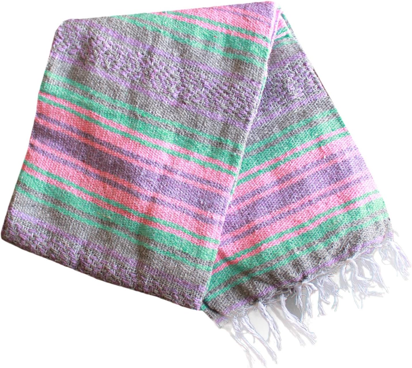 Authentic Del Mex Large Mexican Blanket - Woven Falsa Throw (70"x50") for Beach, Yoga & Outdoor Decor - Pink/Tan