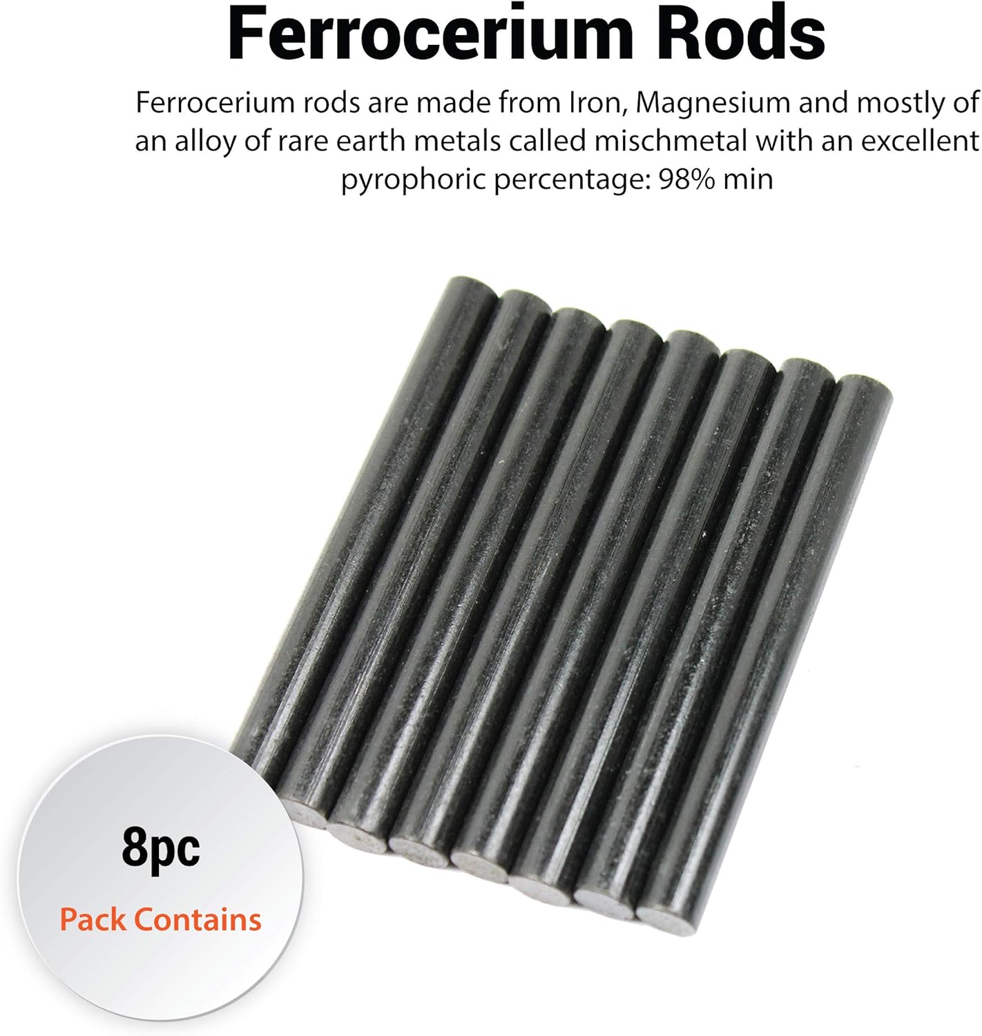 West Lake Tactical Pack of Eight (8) 5/16" DIY Ferrocerium (Ferro) Rods Flint Fire Starter Magnesium Tool Kit AKA Firesteel, an Essential Part of Any Survival Kit