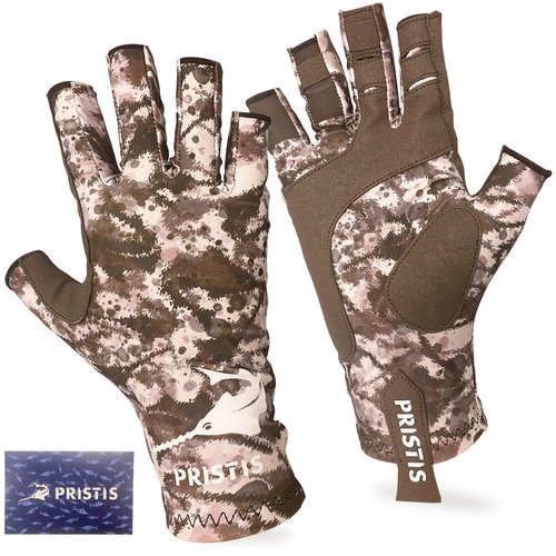 Pristis UPF 50+ Fishing Fingerless Gloves, UV Protection Breathable Thin Half-Finger Sun Gloves for Men Women Boys Kids Kayaking Paddling Hiking Sailing Canoeing Saltwater (Jungle CAMO, S - M)