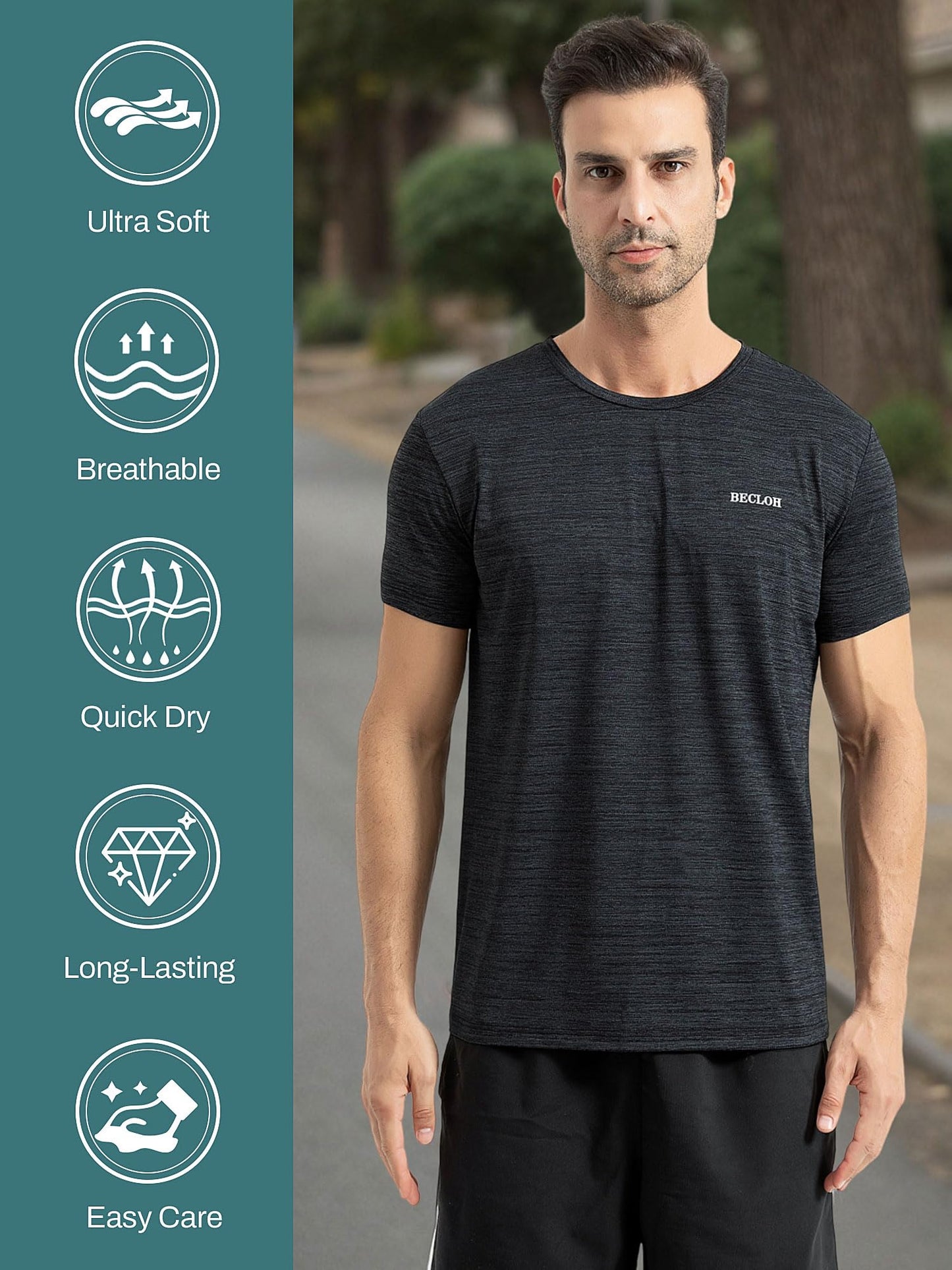 BECLOH Men’s Dry-Fit T-Shirts Moisture Wicking Short Sleeve Mesh Athletic Workout Tees Crewneck Polyester Shirts(Dark Grey*3,M)