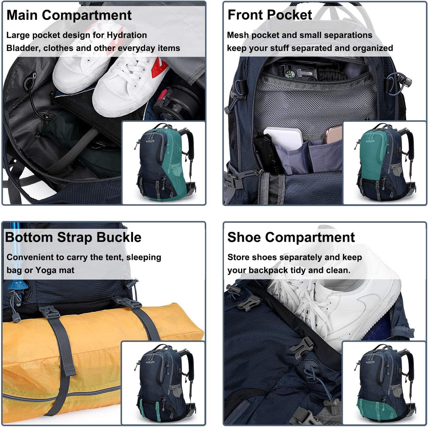 G4Free 50L Hiking Backpack Waterproof Daypack Outdoor Camping Climbing Backpack with Rain Cover for Men Women