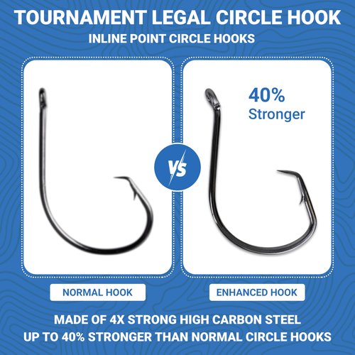 UMT 100 Pack Inline Fishing Circle Hooks Size 6/0 Black Nickel High Carbon Steel Superior Terminal Tackle Saltwater and Freshwater use