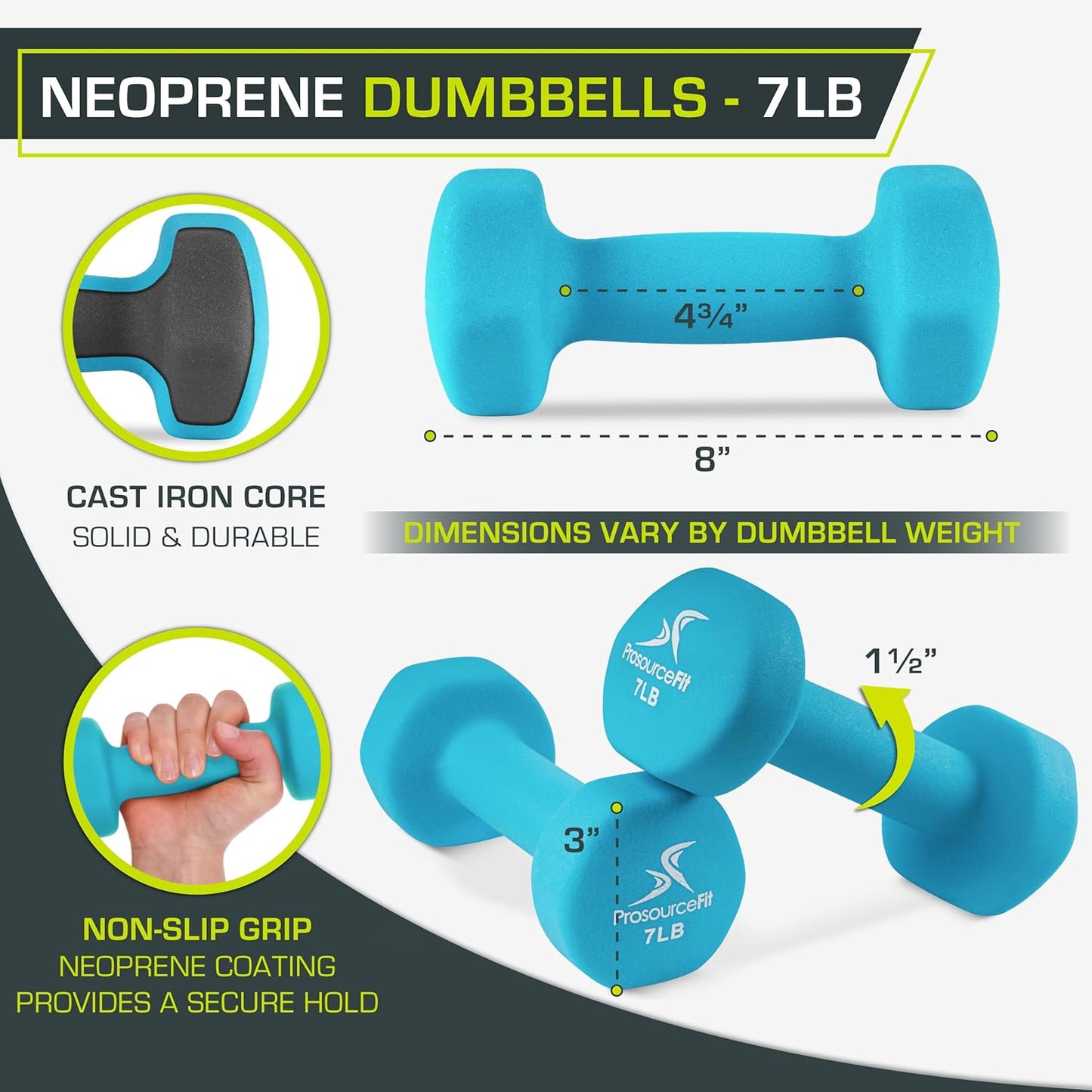 ProsourceFit Neoprene Dumbbell Coated for Non-Slip Grip, 10 lb