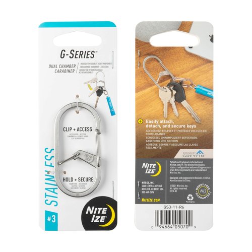 Nite IZE G-Series Dual Chamber Carabiner - Heavy-Duty Key Organizer Carabiner Clip - Dual Chamber Carabiner with Wire Gate Closure - Stainless, Size 3 (5 Pack)