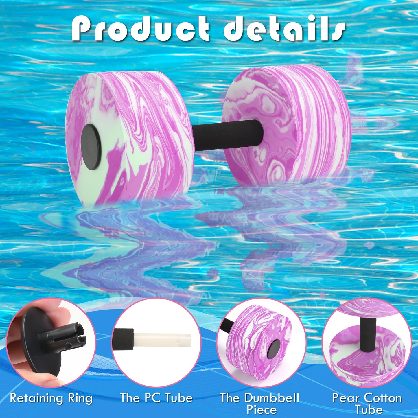 Jellydog Toy Aquatic Exercise Dumbbells, 2PCS Aqua Fitness Barbells, High-Density EVA-Foam Dumbbell Set, Pool Weights Dumbbells Set for Water Aerobics Weight Loss, Pool Fitness, Water Exercise, Pink