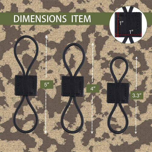 Demearly Heavy-Duty Elastic MOLLE Attachment Set - Mixed Sizes 8/10/13cm Elastic Clips for Tactical Backpacks, Gear & Outdoor Equipment Organization (14 Pack, Black)