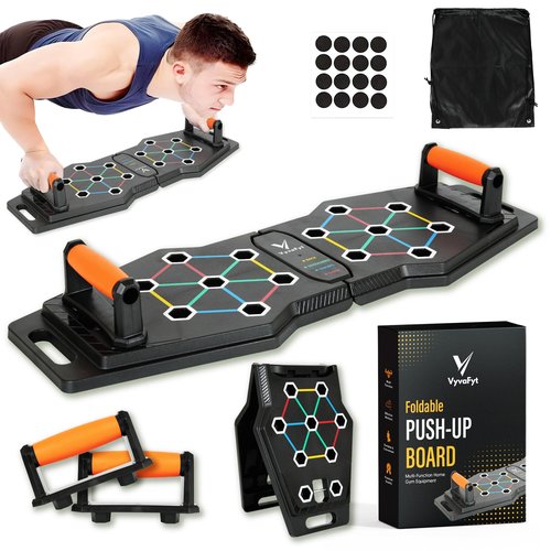 Vyva Fyt Heavy-Duty 25-in-1 Push-Up Board – Multi-Functional Home Workout Equipment for Comprehensive Upper Body Strength Training – Professional Fitness System for Men & Women (Orange Handles)