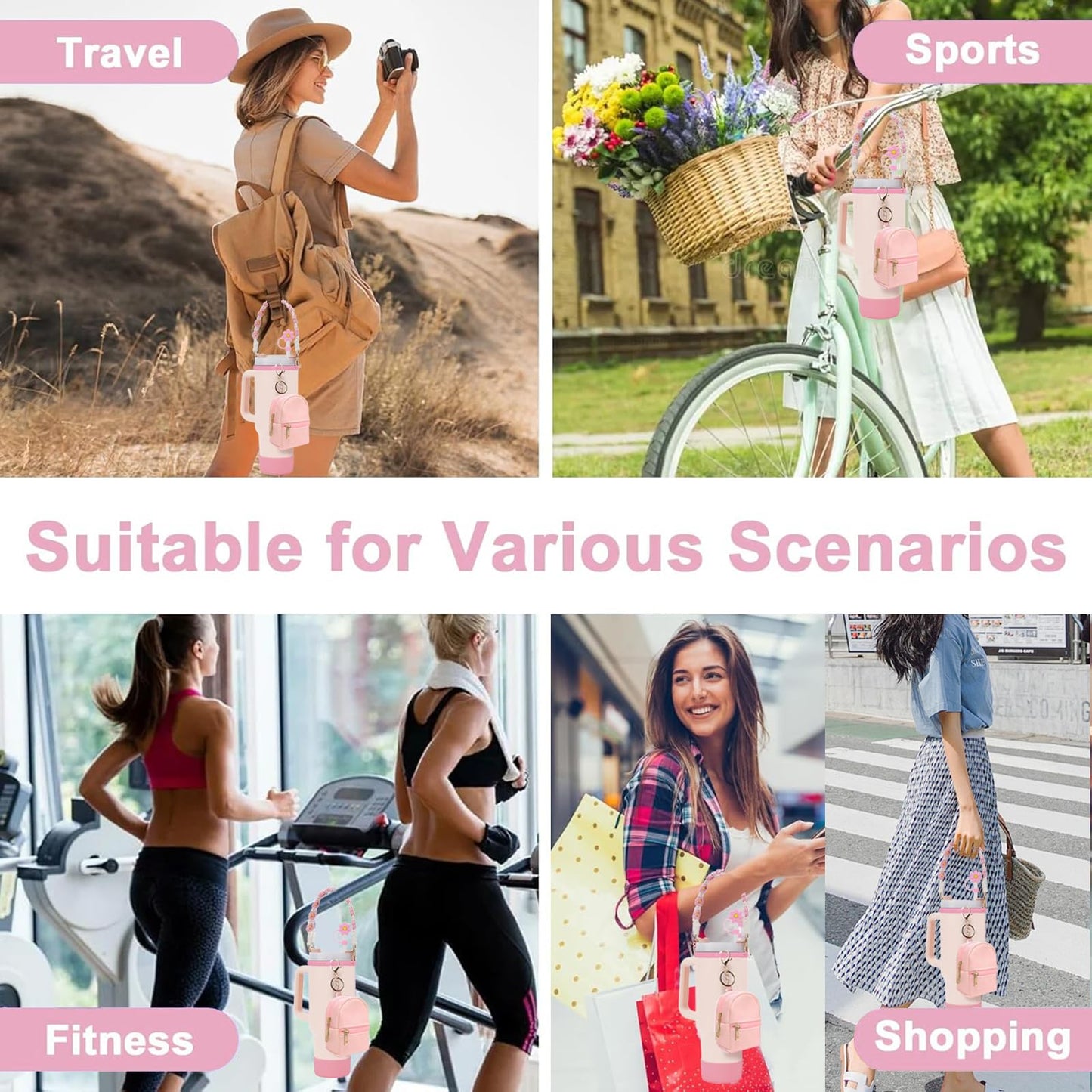 GODLIY 7 PCS Cup Accessories Set Including Water Bottle Handle Strap Silicone Boot,Coin purse,Silicone Cup Boot, Straw Cover for Stanley 30oz & 40oz Tumbler (Pink)