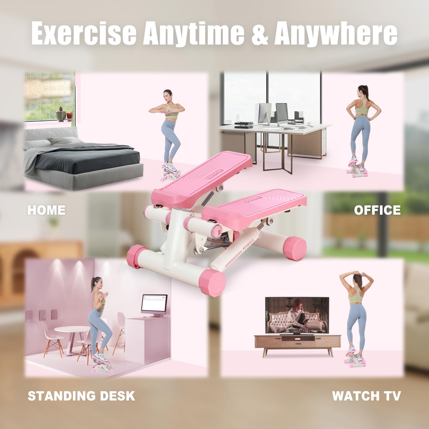 FLYBIRD Stepper for Exercise, Stair Stepper with Resistance Bands, Portable Mini Stepper with 330LB Loading Capacity, Adjustable Stride Height for Low-Impact Cardio Suitable for Full Body Workout