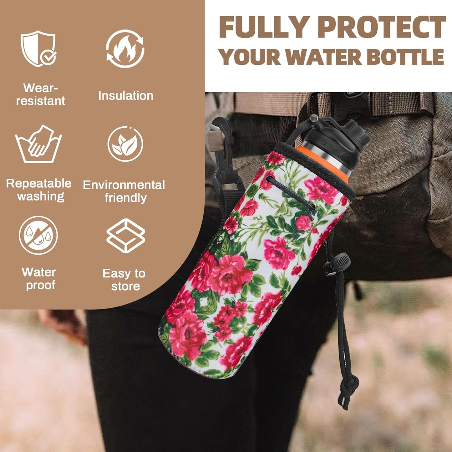 Water Bottle Carrier,Insulated Neoprene Water Gym Travel bottle Holder Bag Protector Sleeve Case Pouch Cover 0.6L or 0.75L, Great for Stainless Steel and Plastic Bottles (BLUE)
