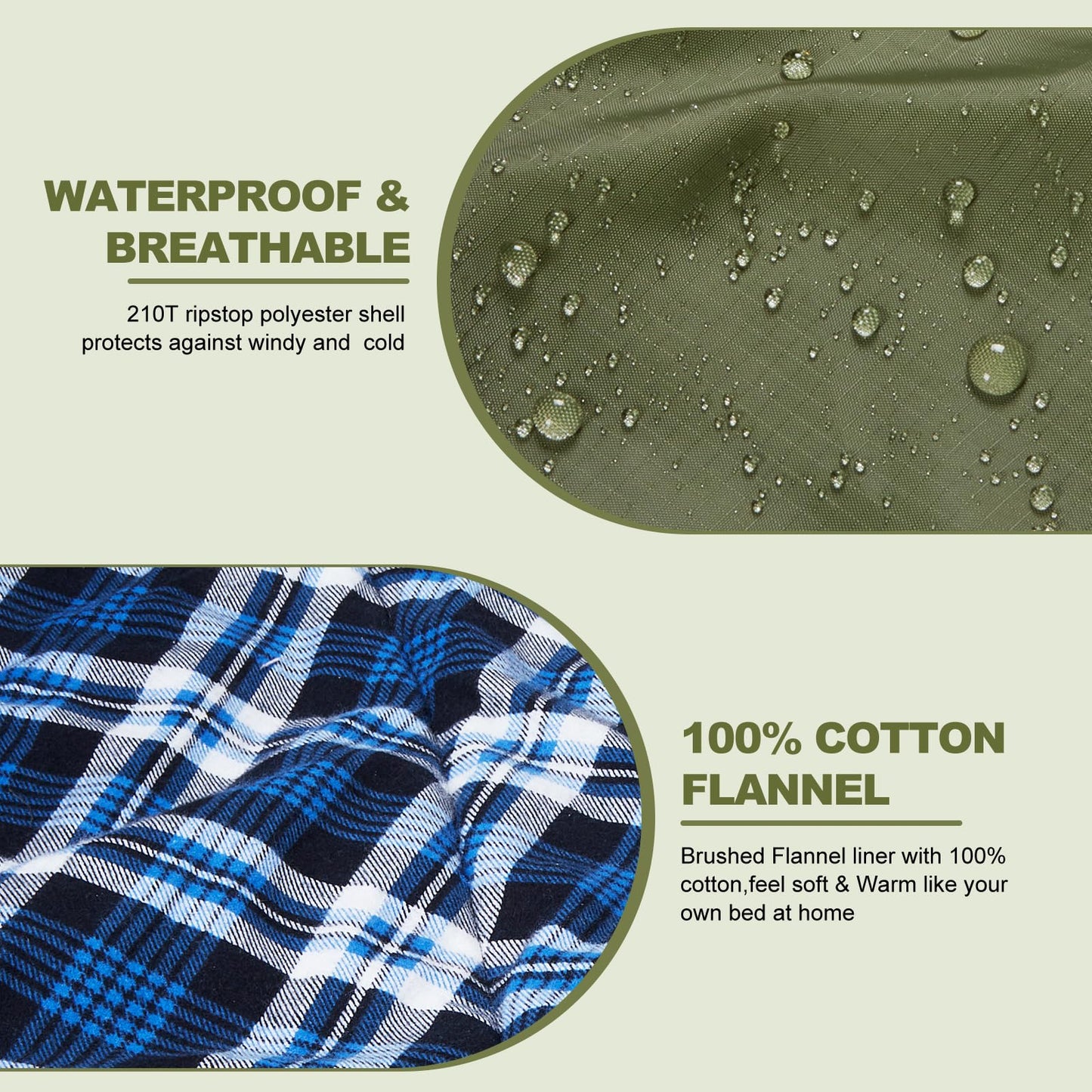 AGEMORE Cotton Flannel Sleeping Bag with Fleece Lined Hood, Waterproof XL Sleeping Bag for Adults, for Cold Weather Camping Backpacking or Hiking, 3-4season with Compression Sack