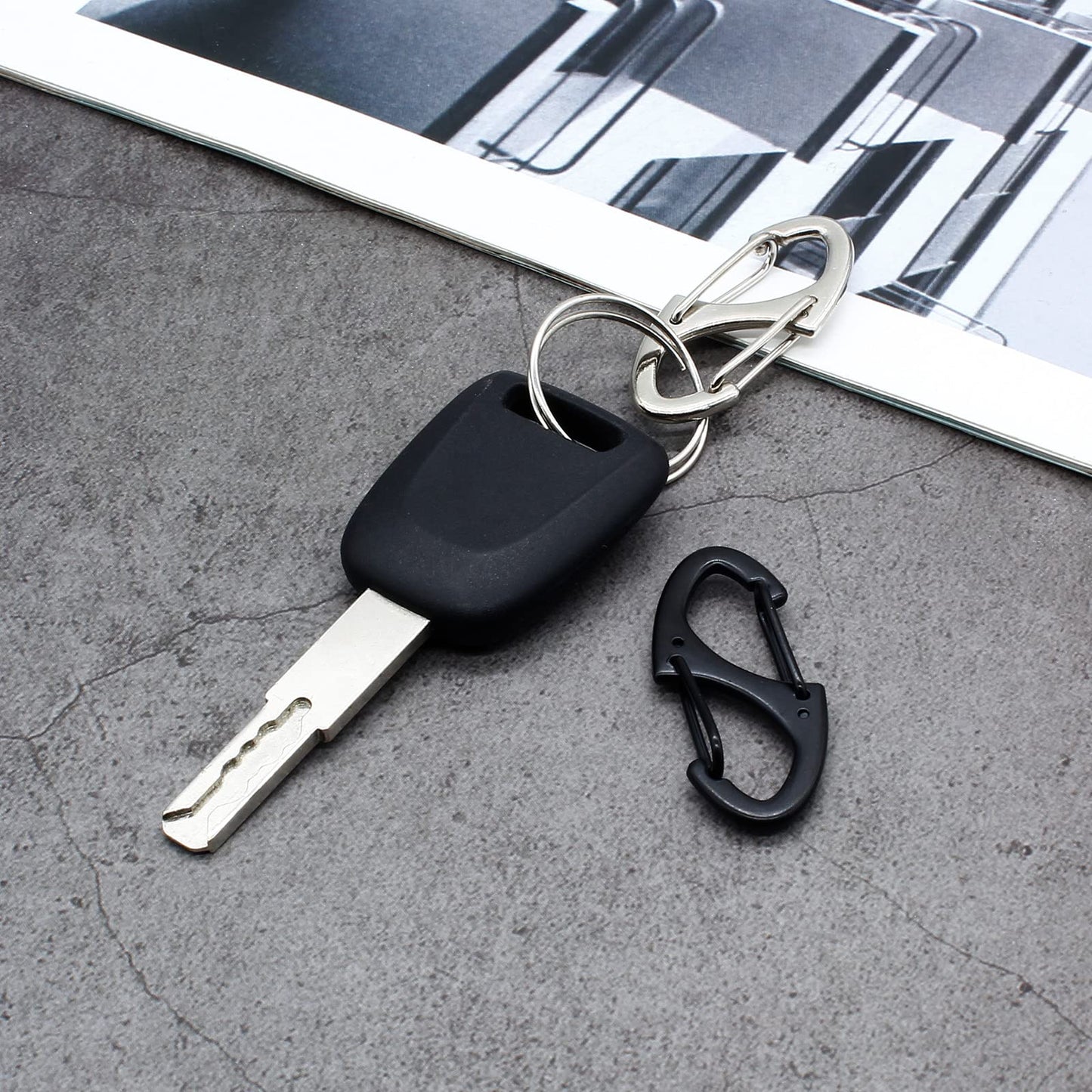 Hitefu 20PCS Dual Carabiner Clips, 1.6 Inch Small Metal S Snap Hook Dual Spring Wire Gate Clip, Tiny Carabiner Clip for for Outdoor Sports Fishing Camping(Black & White)