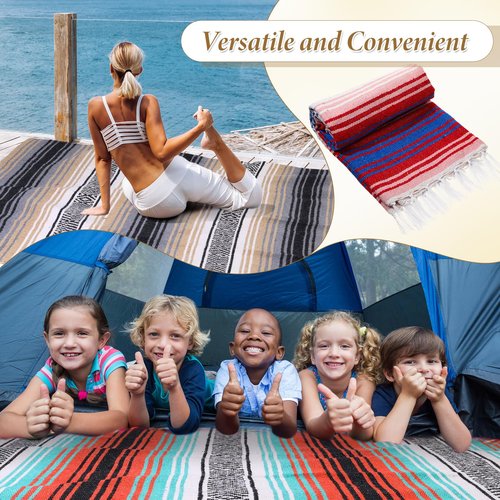 Preboun 10 Pieces Mexican Blanket Bulk Authentic Woven Yoga Blanket Large Picnic Camping Rug Colorful Striped Serape for Beach Outdoor Grass Car Home(Multi Color)