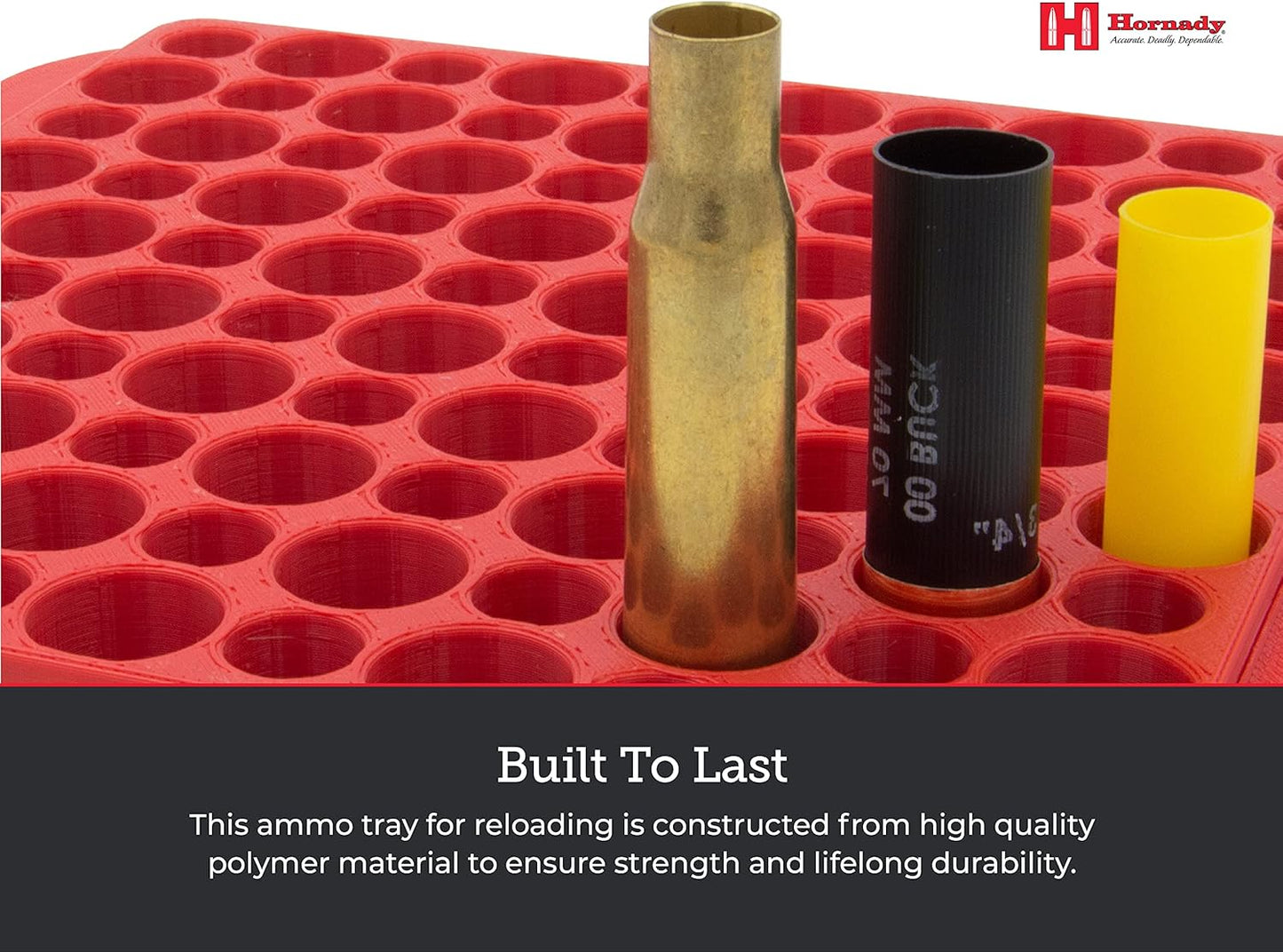 Hornady Magnum Loading Block, 480042 - Keep Your Reloading Bench Clean and Uncluttered with This Large Caliber Reloading Tray - Includes 100 Total Slots to Store 50 BMG Cases or Shotgun Shells