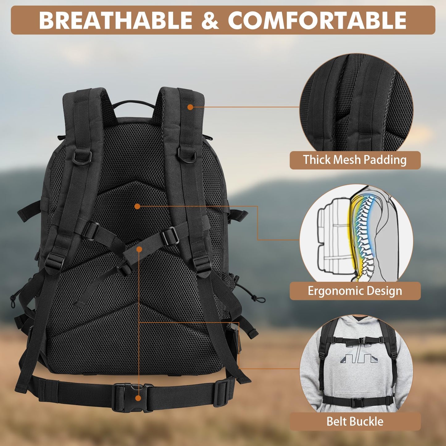 G4Free Large Military Tactical Backpack for Men 3 Day Pack Molle Backpack Army Rucksack for Hiking, Camping, Travel (Black)