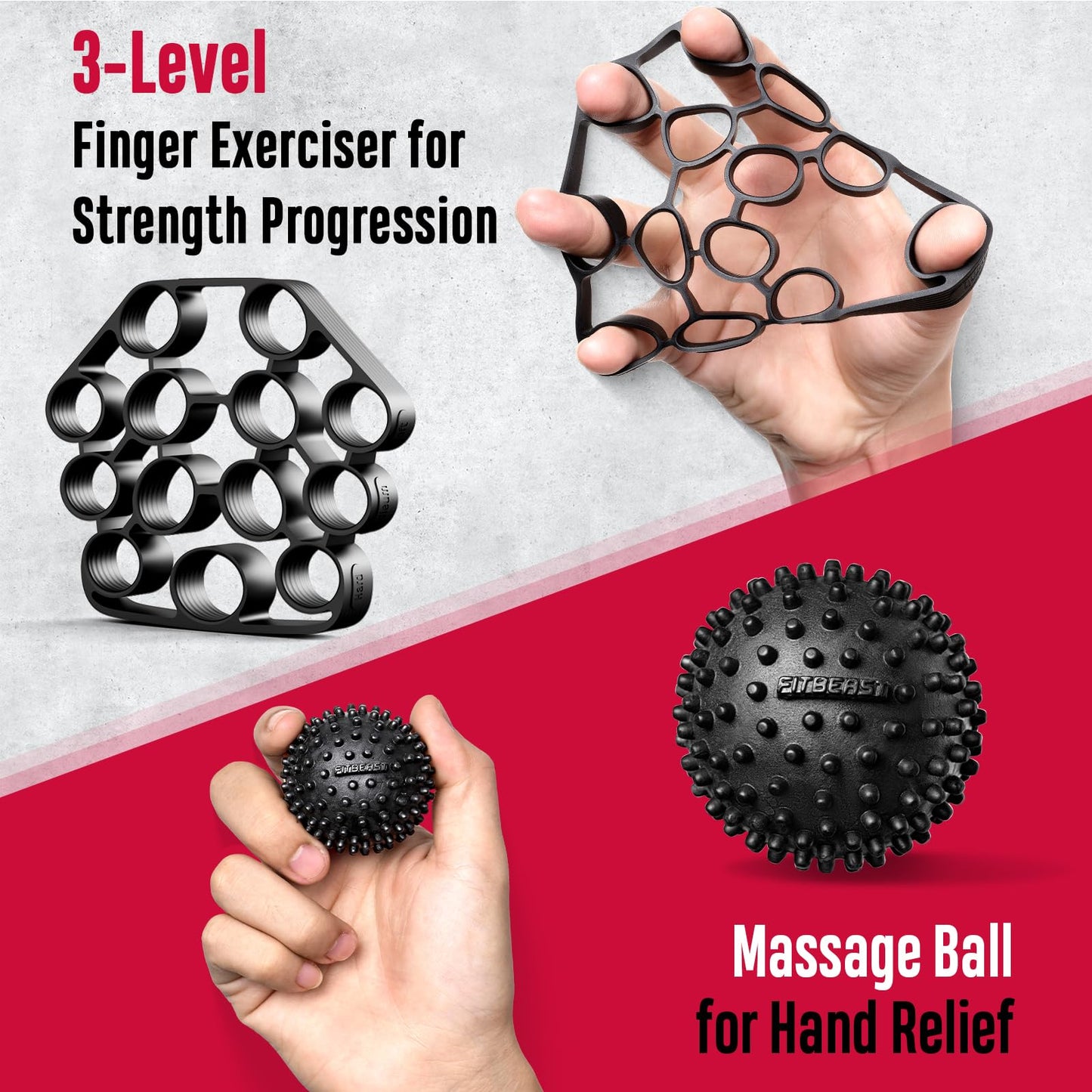 FitBeast Grip Strength Trainer, Hand Gripper Strengthener Kit - 6 Pack with Adjustable Resistance Forearm Strengthener, Forearm Exerciser and Massage Balls for Hand Therapy, Grip Training and Recovery