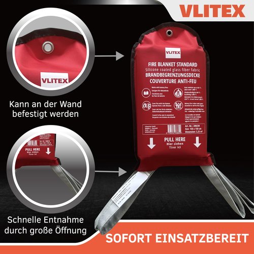 VLITEX Fire Blanket (59 x 59 in) | Engineered in Germany | Emergency & Lithium Battery Fire Suppression Blanket | Certified Fireproof Silicone & E-Fiberglass