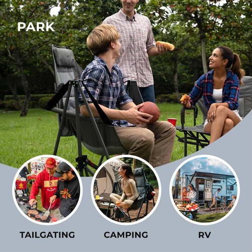 Camphor Designs Portable Swing Hammock Chair | Foldable Recliner Rocking Lounger with Headrest & Drink Holder | Outdoor Sports, Beach, Lawn, Hunting, Tailgating, Fishing | Supports 300Lbs (Grey)