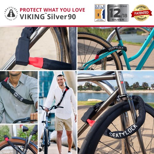 Seatylock Viking Bike Chain Lock with Key - Magnetic Patented Sold Secure Silver Rated - Heavy Duty Anti Theft - Smart Ultra Security Bicycle Lock (35.5 Inch)