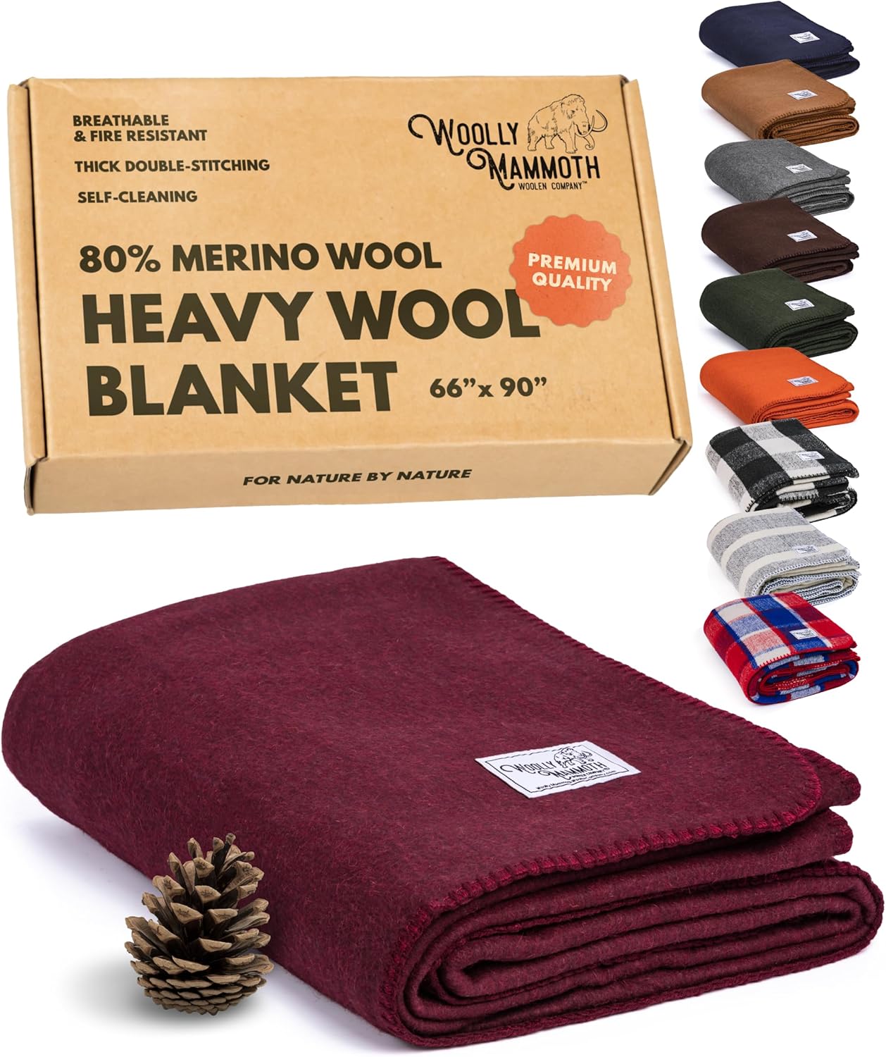 Woolly Mammoth Woolen Co. | Extra Large Merino Wool Camp Blanket | Perfect Outdoor Gear | Bedroll for Bushcraft, Camping, Trekking, Hiking, Survival, or Throw Blanket at the Cabin (Gray), 66" x 90"